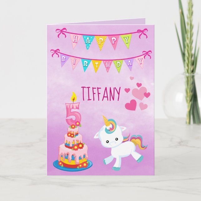 Anpassningsbar 5:e födelsedag Unicorn Kort (Framsida)