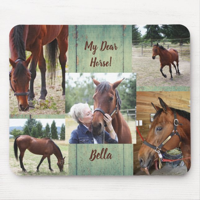Anpassningsbar 5 Foto Collage Family Pet Horse Pad Musmatta (Framsidan)