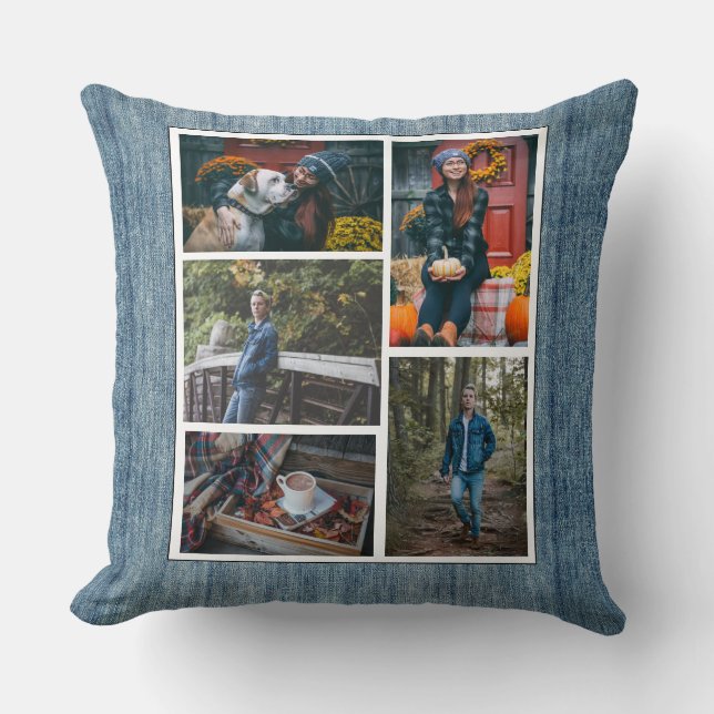 Anpassningsbar /5 Photo Collage Denim Blue Jeans Kudde (Framsida)