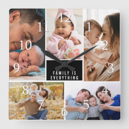 Anpassningsbar 5 Photo Collage Family är allt cita Fyrkantig Klocka