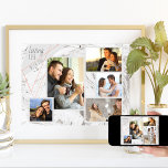 Anpassningsbar 5 Photo Collage Loving Life Grått M Poster<br><div class="desc">Snyggten Poster vilken du kan anpassa med 5 av dina favoritfoton. Mallen är konfigurerad så att du kan lägga till dina foton från lämnat till höger. Dina foton ställs in mot en modern vattenfärgsmarmor i grått och vitt, med en elegantens geometriska utformning i grått och koral. Ordalydelsen lyder "älskar livet...</div>