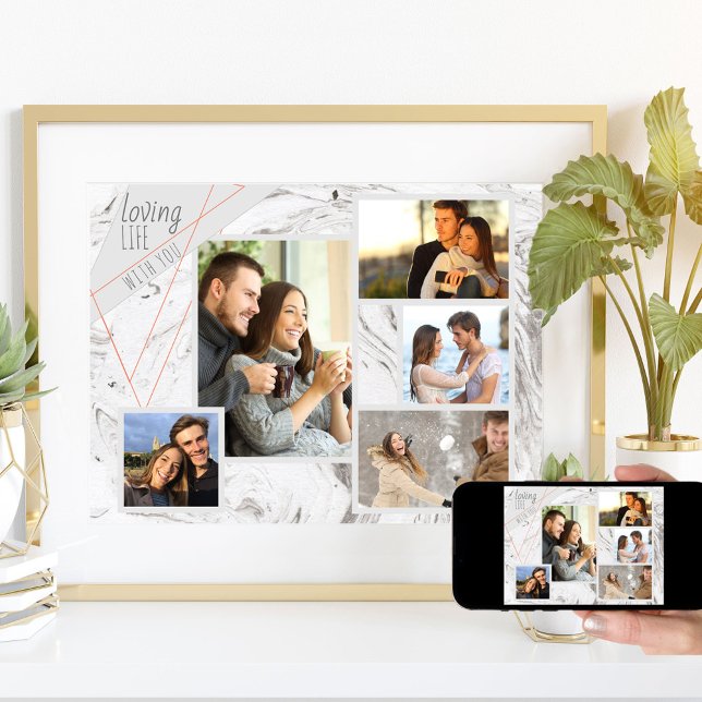 Anpassningsbar 5 Photo Collage Loving Life Grått M Poster (Skapare uppladdad)