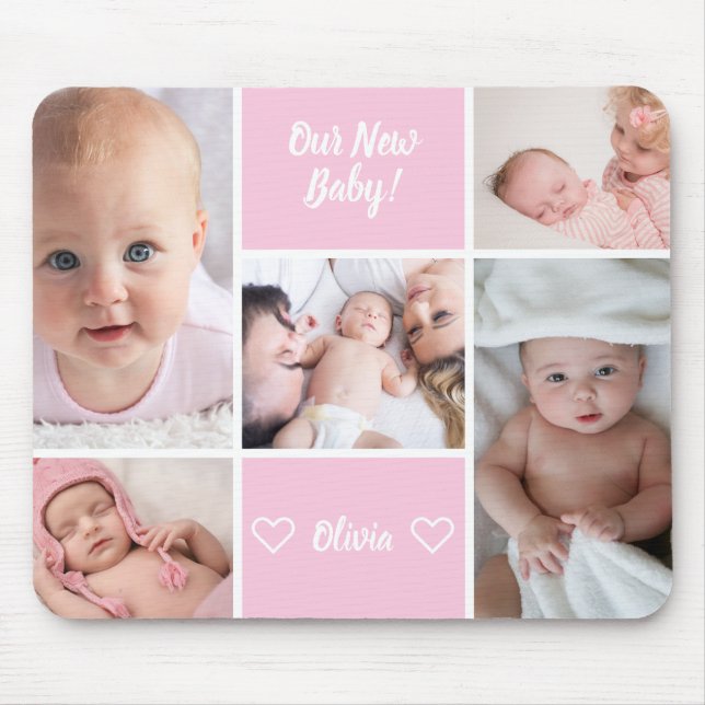 Anpassningsbar 5 Rosa av Photo Nyfödd bebis Girl Musmatta (Framsidan)