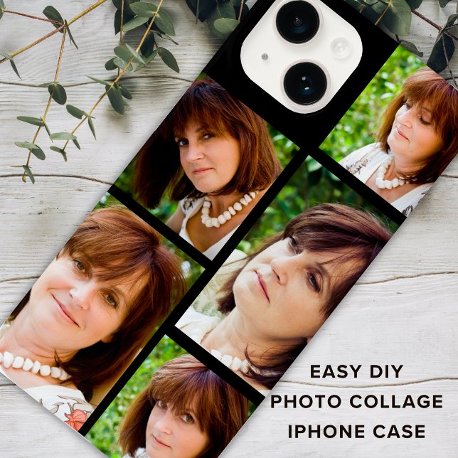 Anpassningsbar 5 Svart fotokollage-mall (EASY DIY PHOTO COLLAGE
IPHONE 14 CASE)