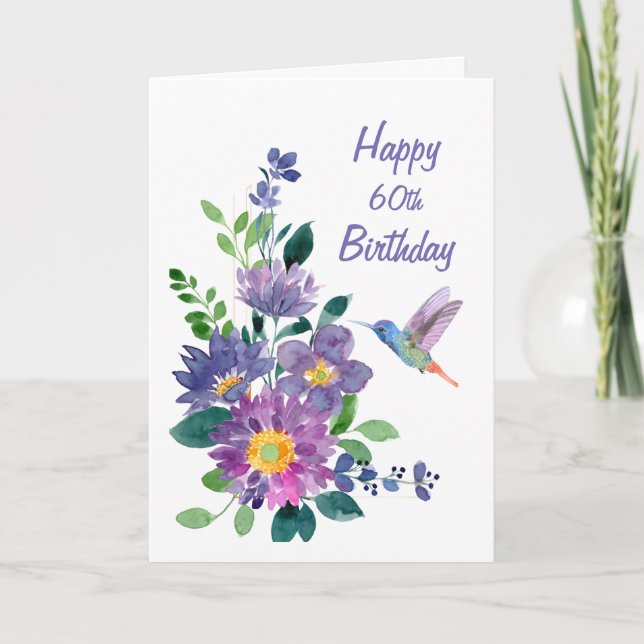 Anpassningsbar 60 Blommigten Hummingbird Bird Gard Kort (Framsida)