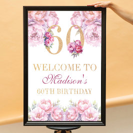 Anpassningsbar 60:e födelsedag Guld Glitter Rosa P Poster