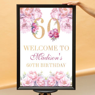 Anpassningsbar 60:e födelsedag Guld Glitter Rosa P Poster