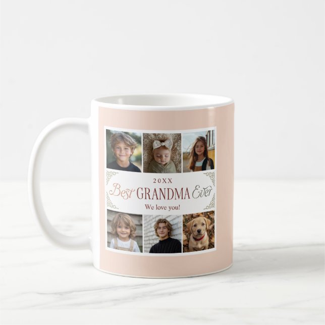 Anpassningsbar 6 Photo Collage Best Grandma nånsin Kaffemugg (Vänster)