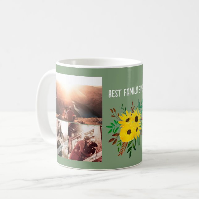 Anpassningsbar 6 Photo Collage Solros Best-familje Kaffemugg (Framsida vänster)