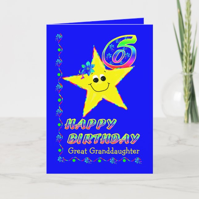 Anpassningsbar 6e Birthday Stars for Girls Kort (Framsida)
