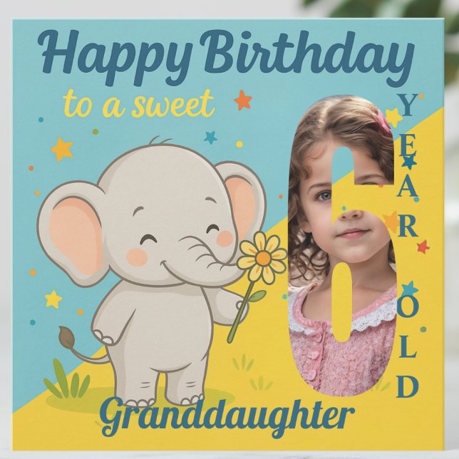 Anpassningsbar 6e födelsedag Elephant Sweet your P Kort (Skapare uppladdad)