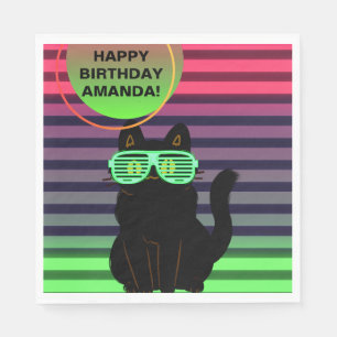 Anpassningsbar 80:s Retro Black Cat Throwback Pappersservett