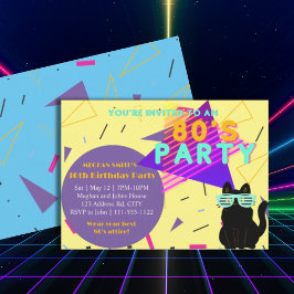 Anpassningsbar 80:s Retro Black Cat Throwback Part Inbjudningar