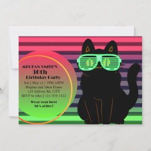 Anpassningsbar 80's Neon Blast Coola Cat Throwback Inbjudningar