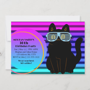 Anpassningsbar 80's Neon Blast Coola Cat Throwback Inbjudningar