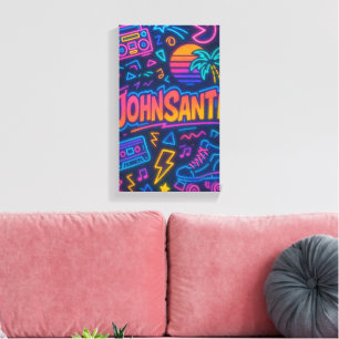 Anpassningsbar 80s Retro Neon Namn Poster - John S Canvastryck