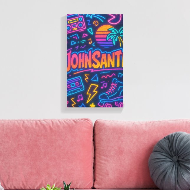 Anpassningsbar 80s Retro Neon Namn Poster - John S Canvastryck (Insitu (Vardagsrum))