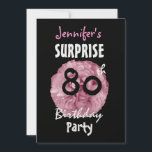 Anpassningsbar 80th SURPRISE Födelsedagsfest inbju Inbjudningar<br><div class="desc">Den här designen med rosa ros och vild är en roligt och ett festligt sätt att få folk från inbjudan till en SURPRISE-födelsedagsfest. Text är anpassade. Du kan experimentera med olika papprare typer genom att klicka på fliken "Inbjudningsalternativ" i det övre högerna. Den här designen finns på en metallisk papper...</div>
