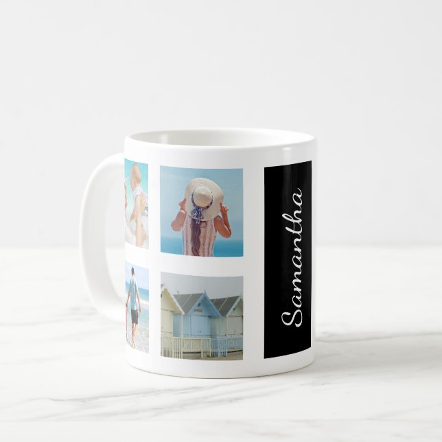 Anpassningsbar 8 Personligen Fäst fotofyrkanter Kaffemugg (Framsida vänster)