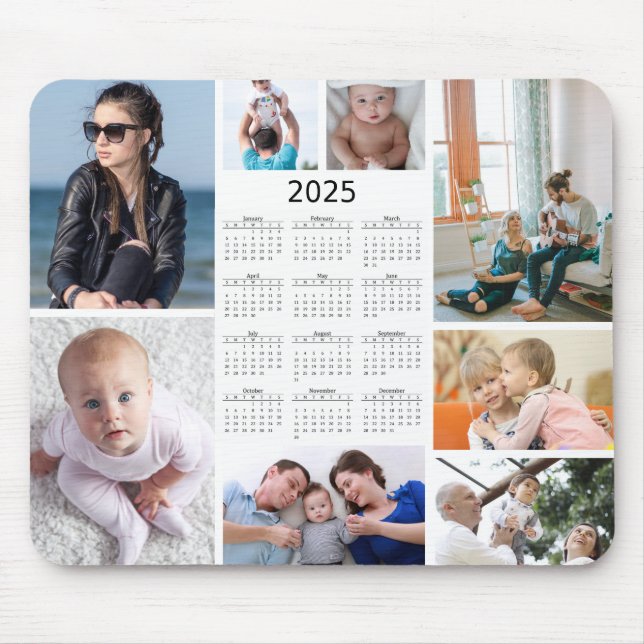 Anpassningsbar 8 Photo Collage 2025 Calendar Mouse Musmatta (Framsidan)