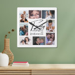 Anpassningsbar 8 Photo Collage Family Kärlek Quote Fyrkantig Klocka<br><div class="desc">Modern 8 Fotokollage-väggklocka med ett familjecitat från kärlek för att göra den till en minnesvärd keepsaksklocka för familjeåterföreningar,  ny hemuppvärmning och helgdagar.</div>