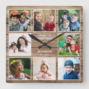 Anpassningsbar 8 Photo Collage Family Quote Reclat Fyrkantig Klocka