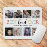 Anpassningsbar 8 Photo Collage Pappa Office Musmatta<br><div class="desc">Cute pappa bild plack med en vit bakgrund som kan ändras till vilken färg som helst,  8 fotosamlingar i familjen,  en färgstark typografisk "bästa pappa någonsin"-design och barnen namn.</div>