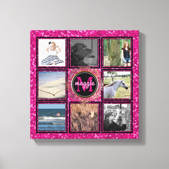 Anpassningsbar 8 Square Photo Collage Girly Rosa M Canvastryck (Framsida)