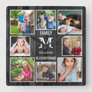Anpassningsbar 8 Svart skog i Photo Collage Family Fyrkantig Klocka