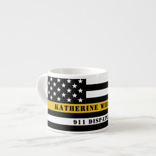 Anpassningsbar 911 Försändare USA flagga Thin Guld Espressomugg