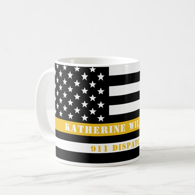 Anpassningsbar 911 Försändare USA flagga Thin Guld Kaffemugg (Framsida vänster)
