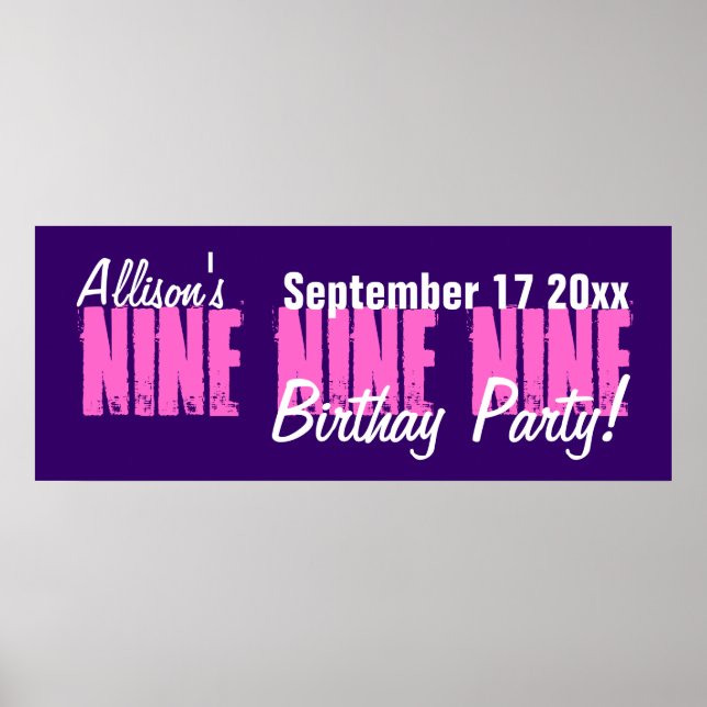 Anpassningsbar 9-årig banderoll för Födelsedagsfes Poster (Framsidan)