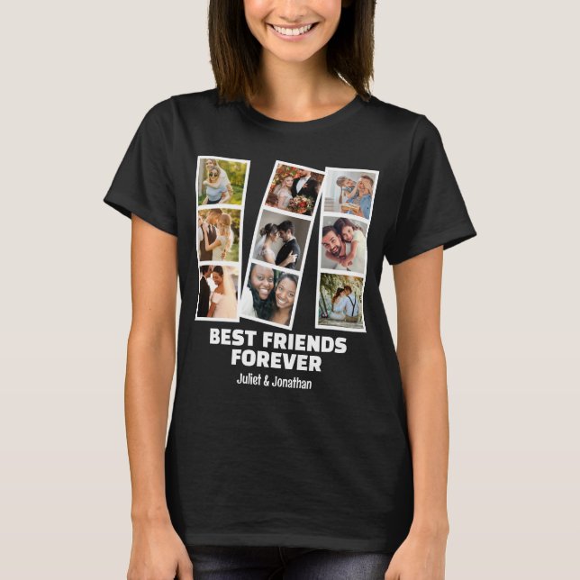 Anpassningsbar 9 Fotokollage & Namn Best Friend Fo T Shirt (Framsida)