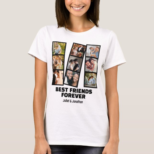 Anpassningsbar 9 Fotokollage & Namn Best Friend Fo T Shirt (Framsida)
