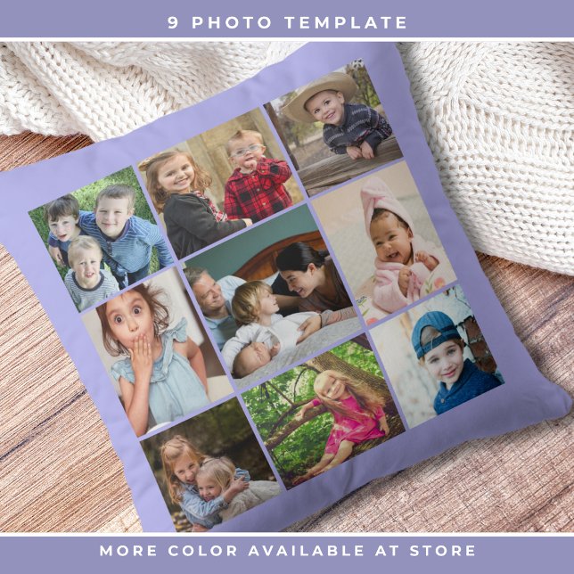 Anpassningsbar 9 Periwinkle för fotokollage-familj Kudde (Skapare uppladdad)