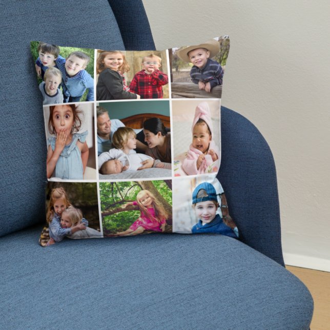 Anpassningsbar 9 Photo Collage Family Quote Rustic Kudde (Skapare uppladdad)