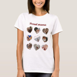 Anpassningsbar 9 Photo Heart Collage Proud Mamma M T Shirt