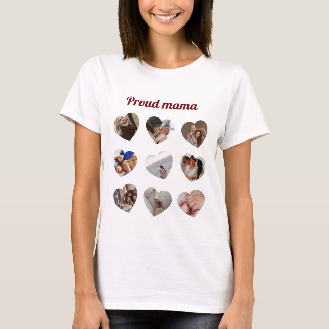 Anpassningsbar 9 Photo Heart Collage Proud Mamma M T Shirt (Framsida)