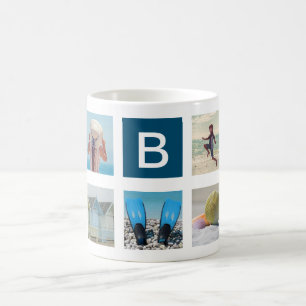 Anpassningsbar 9 Photo Squares Collage Monogram Kaffemugg