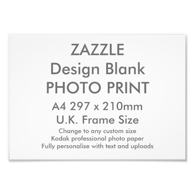 Anpassningsbar A4 Photo Print UK Ram Storlek Fototryck (Framsidan)