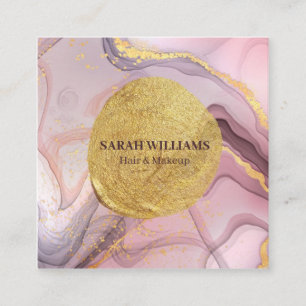 Anpassningsbar Abstrakt Lilac Rosa Marble Guld & G Fyrkantigt Visitkort