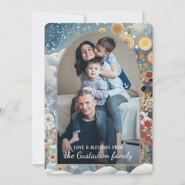 Anpassningsbar Abstrakt Snöflingor Blommigt Helgda Julkort (Framsida)