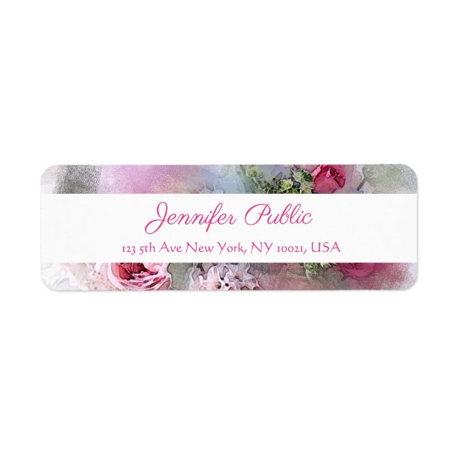 Anpassningsbar Abstrakt Watercolor Flowers Script- Returadress Etikett (Framsidan)