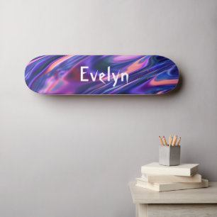 Anpassningsbar Add Namn Lila Abstrakt Cyberpunk Mini Skateboard Bräda 18,5 Cm