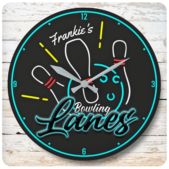 Anpassningsbar ADD NAMN Retro Bowlareare Bowling L Stor Klocka (Skapare uppladdad)
