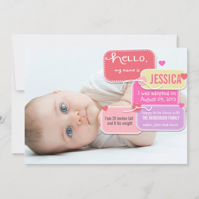 Anpassningsbar adoptionsmeddelande för flickan nyf meddelande (Framsida)