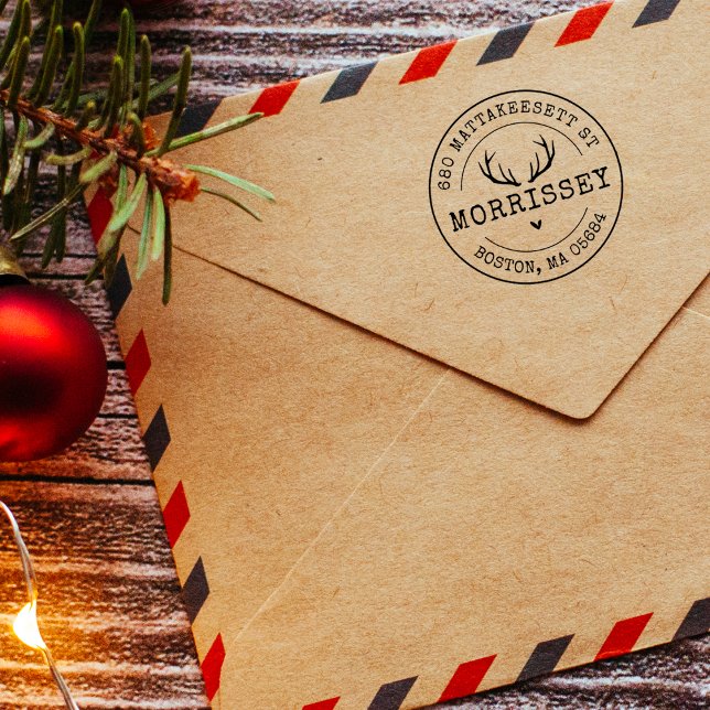 Anpassningsbar Adress Hjort Antlers Självfärgande Stämpel (Custom Return Address Deer Antlers Self-inking Stamp)