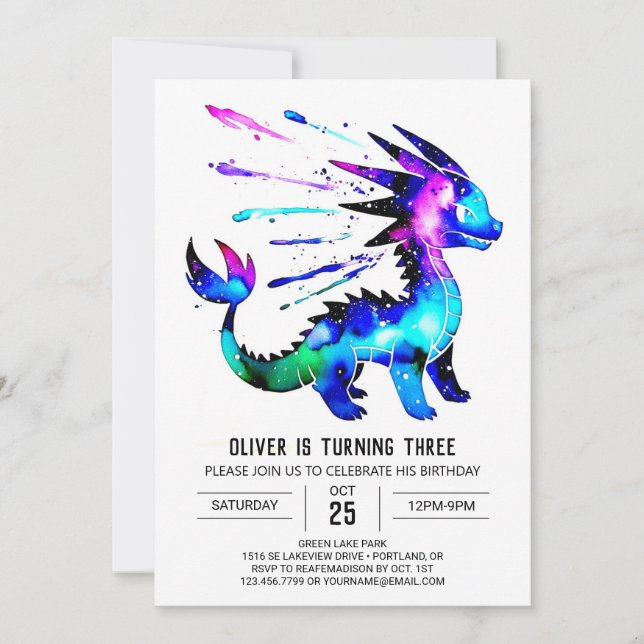 Anpassningsbar Adsible Dragon Digital Boy Birthday Inbjudningar (Framsida)