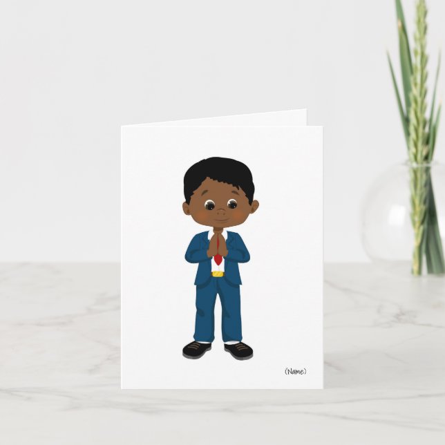 Anpassningsbar African-American Boy Heliga Communi Kort (Framsida)