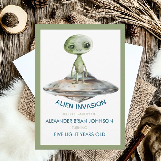 Anpassningsbar Age Alien Invasion Rymden Birthday Inbjudningar (Skapare uppladdad)